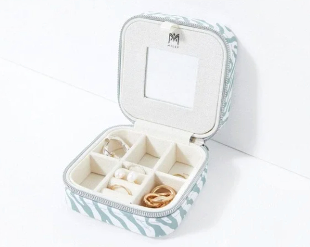 NEW Milly Zip-Around Jewelry Case Blue White Zebra | Compact Travel Organizer